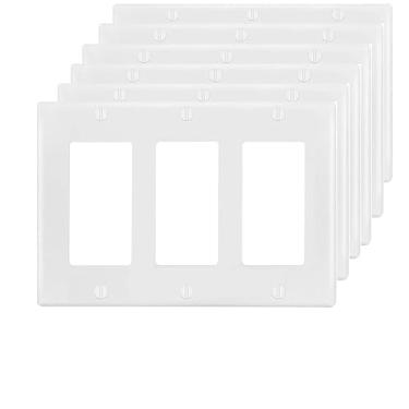 Imagem de Placa de parede para tomada de interruptor de 3 entradas, placa frontal elétrica para interruptor de luz, interruptor inteligente, receptáculo, reguladores, tomada USB, GFCI, branco (pacote com 6)