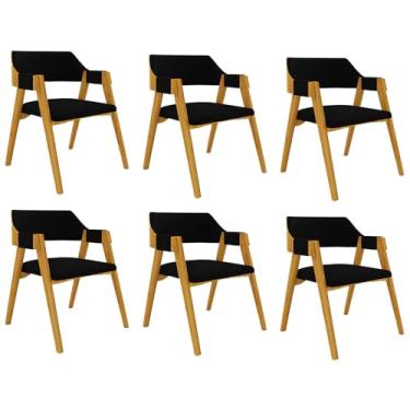 Imagem de Kit 6 Cadeiras Sala de Jantar e Jogos Carteados Madeira Maciça Poker Veludo Preto/Mel G42 - Gran Belo