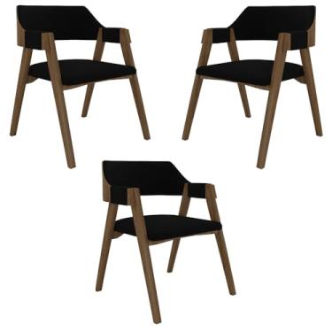 Imagem de Kit 3 Cadeiras Sala de Jantar e Jogos Carteados Madeira Maciça Poker Veludo Preto/Nogueira G42 - Gran Belo