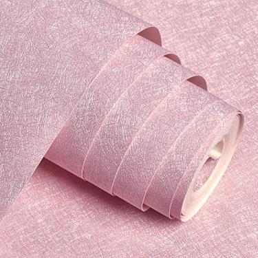 Imagem de MelunMer Papel de parede rosa Peel and Stick 118 pol C 48 cm L papel de parede removível autoadesivo para banheiro/quarto papel de contato moderno texturizado de seda rosa para armários prateleira