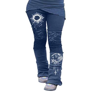 Imagem de Calça feminina folgada de cintura alta, calça jeans de verão flare calça social slim fit casual, Azul, GG