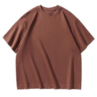 Imagem de Camisetas vintage lavadas com ácido - casual extragrande ombro caído camisetas de manga curta pesadas - blusas soltas de algodão confortáveis (PP-3GG), Z-areia pedra marrom, G