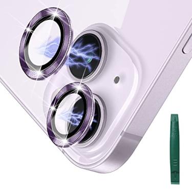 Imagem de JOLOJO Protetor de lente de câmera de metal de liga premium de vidro temperado compatível com iPhone 14 (6,1 polegadas)/Plus (6,7 polegadas), ultratransparente/fino [antiarranhões] Capa com anel à