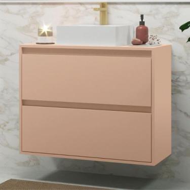 Imagem de Gabinete Para Banheiro Com Cuba 80cm Mdf Rosa Dubai - On Móveis
