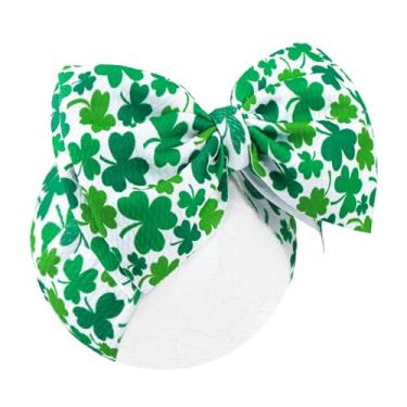 Imagem de Lanmerry Dia de São Patrício, 17,8 cm, laços de cabelo para recém-nascidos estampados em trevo, faixas de cabelo de São Patrício com elástico largo, acessórios de cabelo para bebês