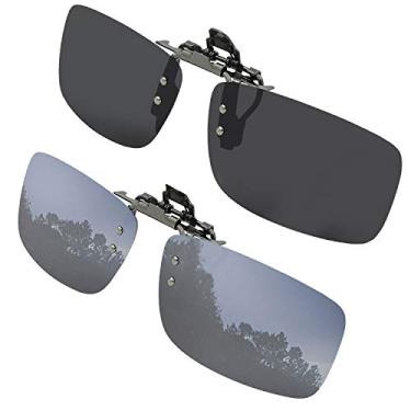 Imagem de Success Eyewear Óculos de sol Clip On Flip Up, óculos de sol polarizados, clipe sobre óculos de grau com estojo, Conjunto de espelhos fumê e prata, 58mm