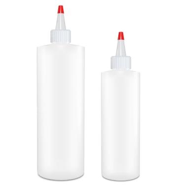 Imagem de Garrafas de apertar Condiment, 40,6 e 227 g sem BPA, pacote com 2 com tampa vermelha, ótimo para xarope, ketchup, molhos, curativo, óleo, artes e artesanato, à prova de vazamento – perfeito para cozinha e restaurante