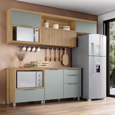 Imagem de Cozinha 5 Peças 4 Portas 4 Gavetas Ripado Marquesa 100 Mdf Nature/verde