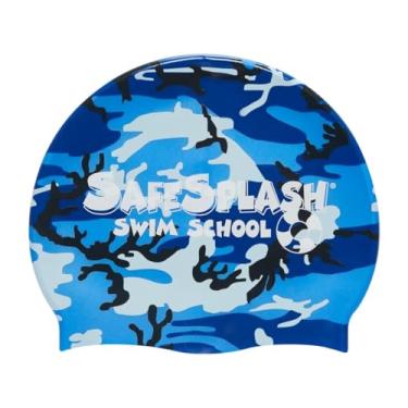 Imagem de Sporti Safesplash Touca de natação camuflada de silicone, ajuste confortável protege o cabelo do cloro, forma contornada para reduzir o arrasto - azul multi