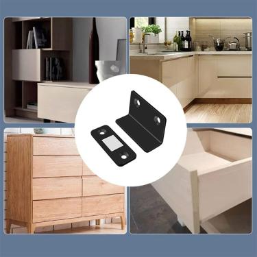 Imagem de Chapinha Magnética em L Imã Manter Porta Armário Gaveta Fechada - Preta