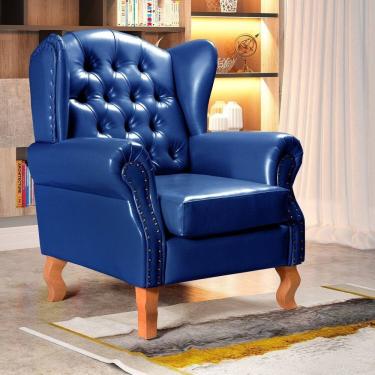 Imagem de Poltrona Chesterfield Imperador Decoração Retrô Vintage Azul