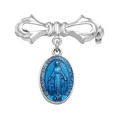 Imagem de Rosemarie Collections Broche feminino Something Blue For The Bride Blessed Mary Miraculous Enamel Medalha Religiosa Petite, Medium, Metal, Esmalte