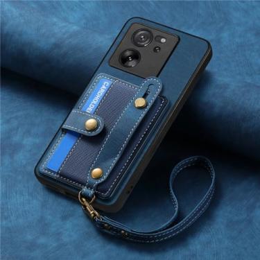 Imagem de Capa de couro para cartões de pulseira, bolsa de bolso com alça para xiaomi note 13 pro 12 plus 12t 13t 11 lite x5 x4 pro x3, azul, para redmi note13 5g