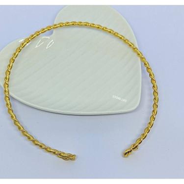 Imagem de Colar Choker Feminino Elo Aro Rigido Torcido Grosso Folheado a Ouro Dourado Prata Luxo Lançamento 2024 Tendência Moda