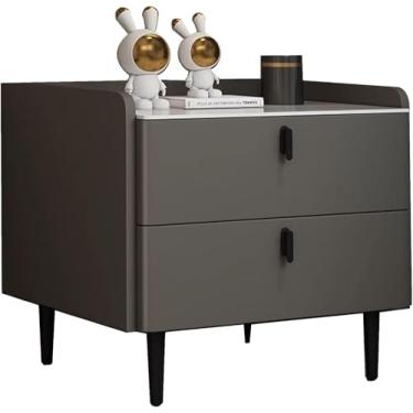 Imagem de Cômoda noturna para quarto Mesa lateral moderna com gavetas - Pequena mesa de cabeceira branca para quarto, sala de estar, sofá - Móveis de quarto e mesa de cabeceira, cinza escuro B, 45 * 4
