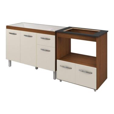 Imagem de Armário Gabinete Pia De 120 Cm Anitta Com Balcão Cooktop 4 Bocas E Forno Elisa Frente Off-White