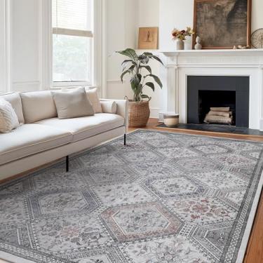 Imagem de GENIMO Tapete de área 20 x 25 cm lavável na máquina, antiderrapante para ambientes internos Vogue, tapete de impressão grande macio para quarto, sala de jantar, escritório e corredor, cinza chique