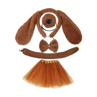 Imagem de YIJU Orelhas de cachorro e cauda longa, argola para cabelo de cachorro, orelhas de animais, acessórios para cabelo, orelhas, clipe de cabelo para crianças, Marrom com Saia