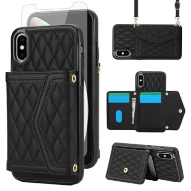 Imagem de Asuwish Capa de celular para iPhone Xs Max carteira com protetor de tela de vidro temperado com bloqueio de RFID, suporte para cartão de crédito, alça transversal i X XR Xsmax 10x SX Xmax 10xs 10s 10
