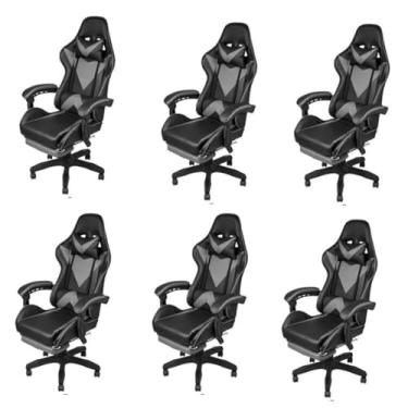 Imagem de Kit 6 Cadeira Gamer com Rodízios Pu Hawker 3315 Preto/Cinza