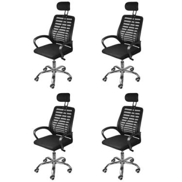 Imagem de Kit 4 Cadeiras para Escritório Presidente Tela Mesh Viena 3324 Preto