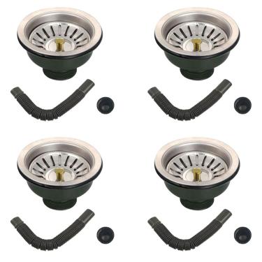 Imagem de Ralo Valvula Dreno de Pia 10x10 Sifao Filtro Kit 4 Unidades Tubo de Escoamento Casa Cozinha Lavanderia Restaurante