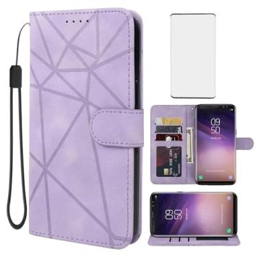 Imagem de Wanyuexes Capa para Galaxy S8, capa carteira para Samsung S8 SM-G950U com protetor de tela de vidro temperado, capa flip de couro com toque de pele, suporte para cartão de crédito, suporte para