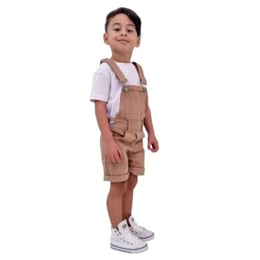 Imagem de Jardineira Jeans Short Infantil Macacão Kids Masculino 2 A 8 Anos (BR, Alfa, Único, 8, Cáqui)