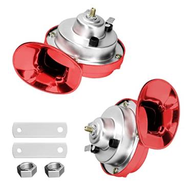 Imagem de BLAU GRUN 2 peças 300DB buzinas de trem super altas, kit de substituição de buzinas de ar à prova d'água de 12 V, caracol elétrico de carro buzina dupla, acessórios automotivos universais para motocicleta, caminhão, bicicleta, barco (vinho vermelho)