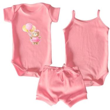 Imagem de Body manga curta + Body Alcinha + Tapa fralda suedine 100% algodão RN 