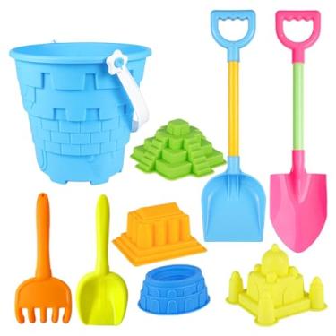 Imagem de TTETTZ 9 Peças Castelo Areia Praia Brinquedos Areia Castelo Construção Kits Areia Pá Castelo Baldes para Praia Verão Meninos Meninas Areia Ao Ar Livre, Azul