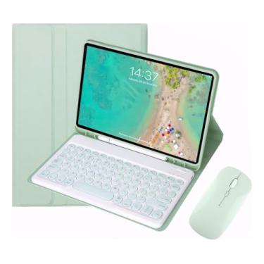 Imagem de Capa Tablet Com Magnética e Removível Teclado e Mouse Bluetooth， Capa Para iPad Pro 12.9 Polegadas (Verde Claro)