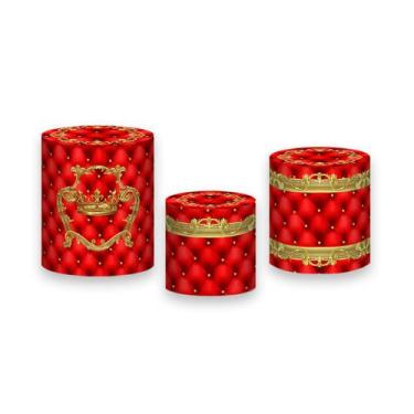Imagem de Trio de Capas de Cilindro - Realeza Capitonê Vermelho e Dourado 038 - 