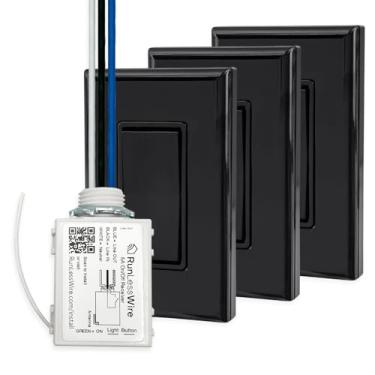 Imagem de RunLessWire Kit de interruptor de luz sem fio faça você mesmo sem bateria de 45 metros alcance RF autoalimentado por energia cinética para corredores e escadas: 3 interruptores remotos controle 1 5A