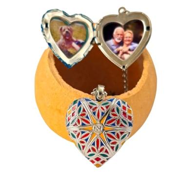 Imagem de Relicário Coração Esmaltado Médio Prateado Multicolor