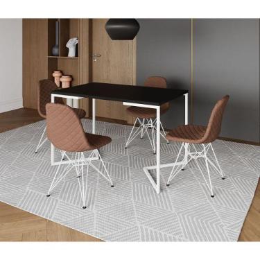 Imagem de Mesa Jantar Industrial Retangular Base V 120x75cm Preta com 4 Cadeiras