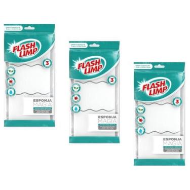Imagem de Kit 9 esponja mágica limpeza pesada  bucha buchinha 3pct c/3 - FLASH L