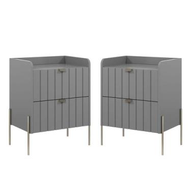 Imagem de kit 2 mesa de cabeceira com gaveta para cama quarto moriah 45cm pés e 
