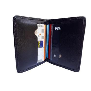 Imagem de Carteira de couro pequena slin mini porta cartão cartões CNH moda prat