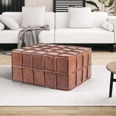 Imagem de Puff Decorativo Mercury 80x80 Couro Mel G34 - Gran Belo
