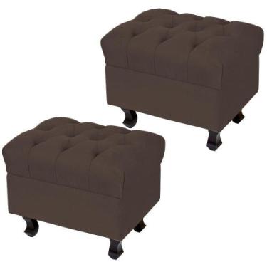 Imagem de Kit 02 Puffs París Luis Xv Capitone Suede Marrom Pés Madeira - Lyam De