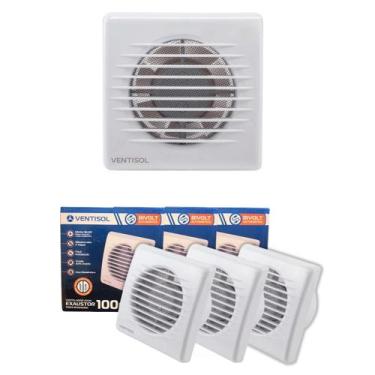 Imagem de Kit 3 Exaustor Silencioso P/ Banheiro 10cm Grade Insetos - Ventisol