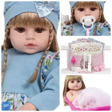 Imagem de Bebê Reborn Enxoval Loira Com Lindo Vestido Pode Dar Banho - Cegonha R