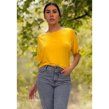 Imagem de Blusa Básica Morcego Malha Gola Canoa Manga Curta Amarela - Amazonia V