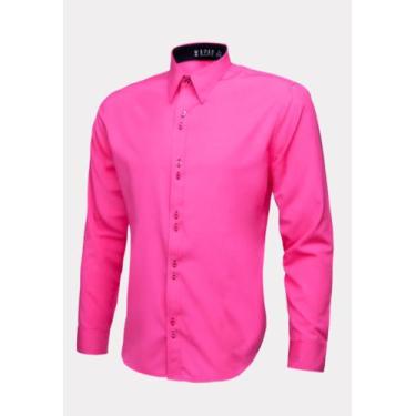 Imagem de Camisa Social Masculina Manga Longa Blusa Slim Pink Camiseta - LORD FI