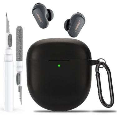 Imagem de Olytop Capa para Bose QuietComfort Earbuds II/Ultra com caneta limpadora, capa protetora de silicone macio com chaveiro masculino e feminino para fones de ouvido Bose QC 2 2022/2023 - Preto