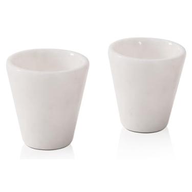 Imagem de Radicaln Conjunto de 2 copos de uísque brancos artesanais de mármore de 5 cm para tequila, uísque e coquetéis, copos elegantes para acessórios de bar