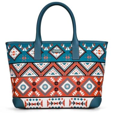 Imagem de molshine Sacola de lona, bolsa boho asteca, bolsa de ombro casual elegante para mulheres senhoras DLK0017, Azul pavão, M