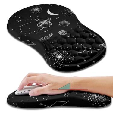 Imagem de Hokafenle Mouse pad ergonômico suporte de pulso com design de massagem, descanso de pulso para alívio da dor Mousepad com espuma de memória e base de poliuretano antiderrapante, mouse pads para mouse e mesa sem fio (30,5 x 20,32 cm, Galaxy