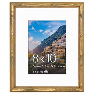 Imagem de Americanflat Porta-retrato 20 x 25 cm com design de bambu - Moldura dourada de bambu com vidro resistente a estilhaços - Use como moldura de 12 x 17 cm com tapete ou moldura de 20 x 25 cm sem tapete -